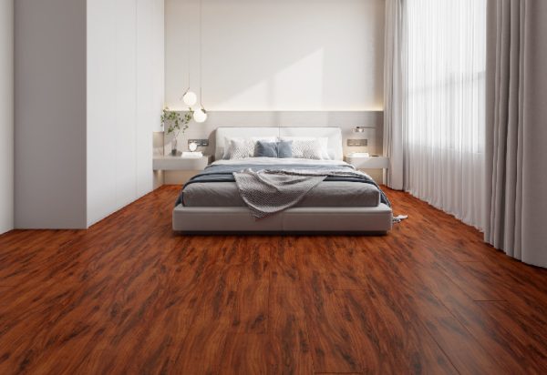 Elegant-Teak-Wood-Vinyl-Flooring in-Modern-Bedroom Elegant Teak Wood Vinyl Flooring in Modern Bedroom