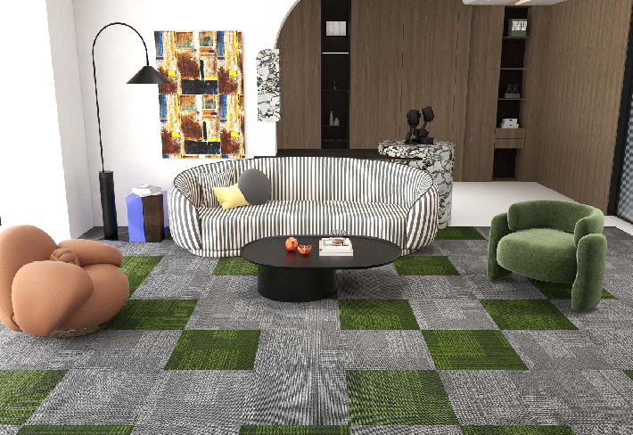 Green and Grey Checkered Carpet Tiles fo...