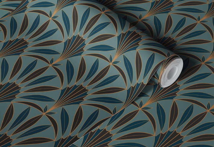 Palm Leaves Fan Teal Wallpaper Roll
