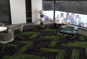 VistaWeave-Floors Green and Black Herringbone Carpet Tiles for Modern Office Interiors