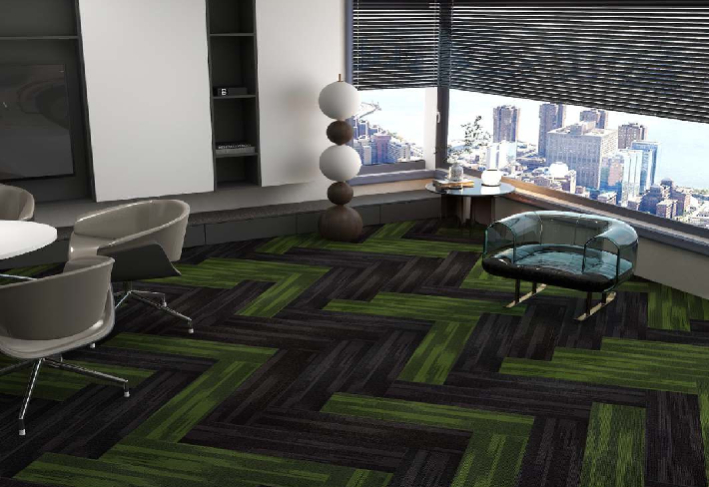 Green and Black Herringbone Carpet Tiles...